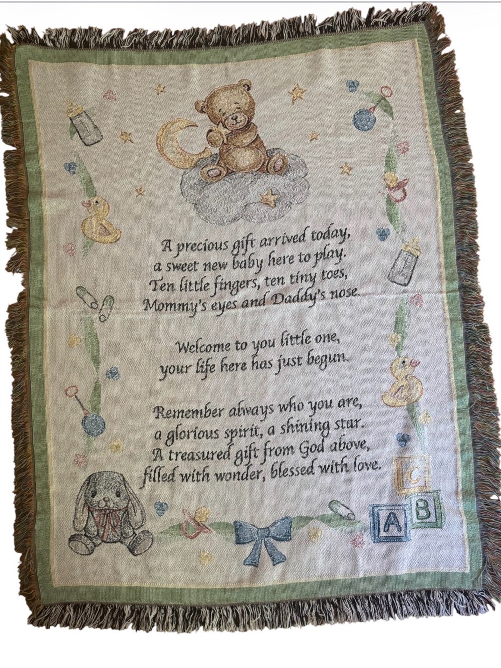 Vintage Collections Etc. Tapestry Throw Blanket Baby Poem Nursery Decor Cottage - Picture 3 of 7